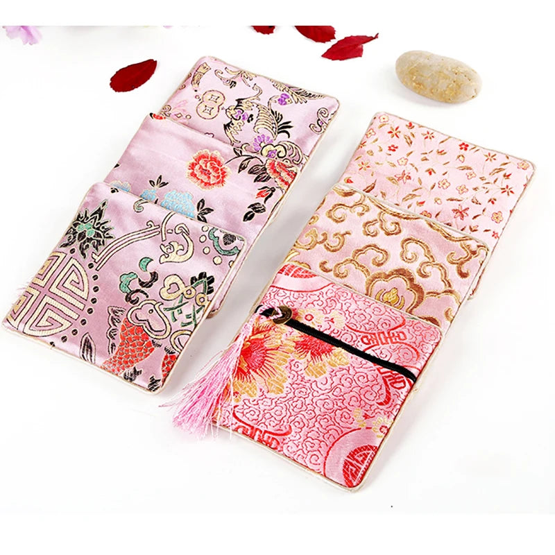 Zipper Tassel Jewelry Storage Bag Jewelry Bag Embroidered Small Cloth Bag Brocade Box Buddha Bead Bag Bracelet Lucky Bag