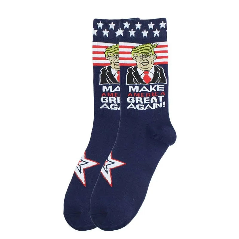 Funny and Funny Donald Trump Presidential Socks With 3D Fake Hair Round Neck Socks for Men's Street Clothing Hip Hop Socks