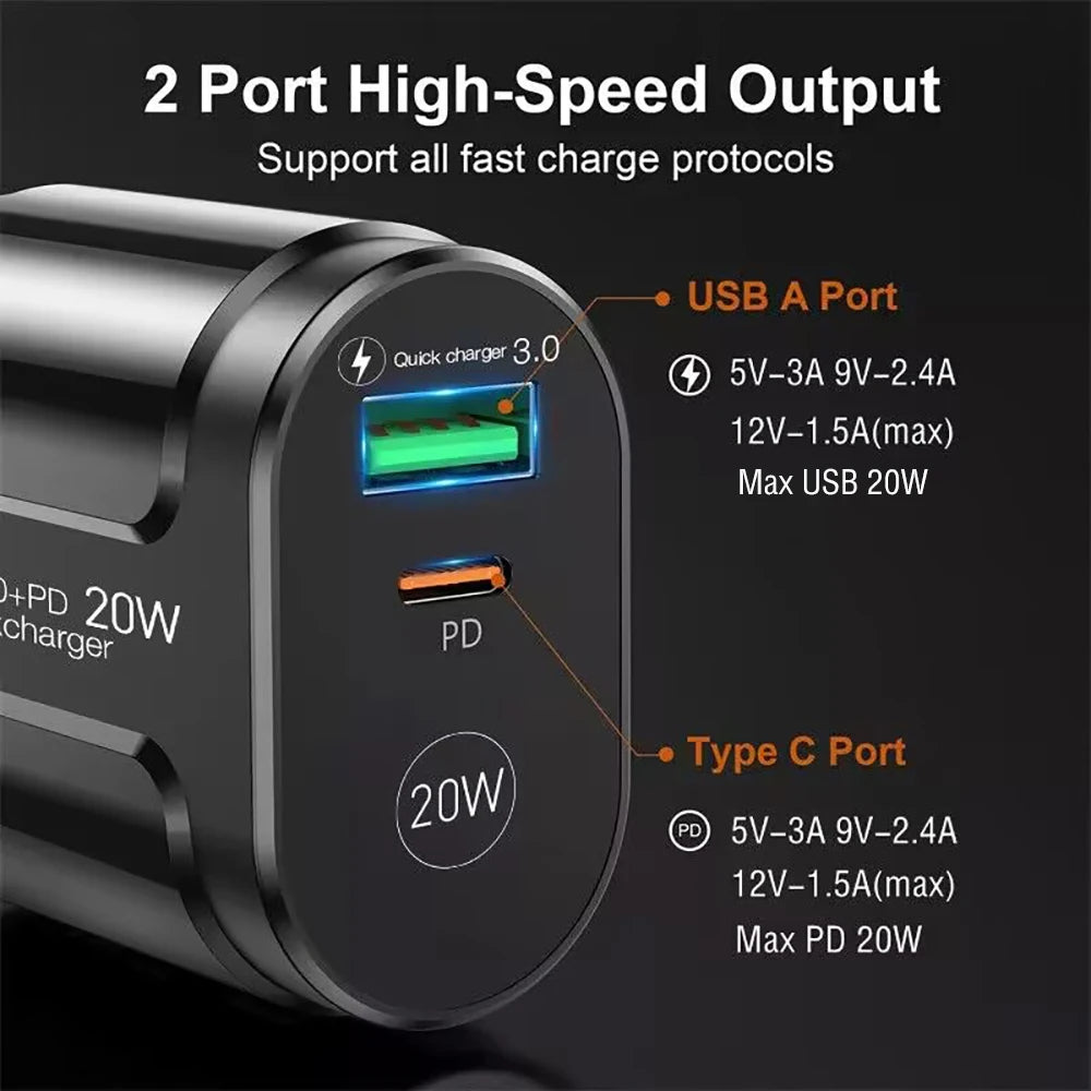 USB Charger Quick Charge QC4.0 3.0 For iPhone Xiaomi Oneplus 40W EU/US/UK Plug Fast Phone Adapter Portable Type C Wall Charger