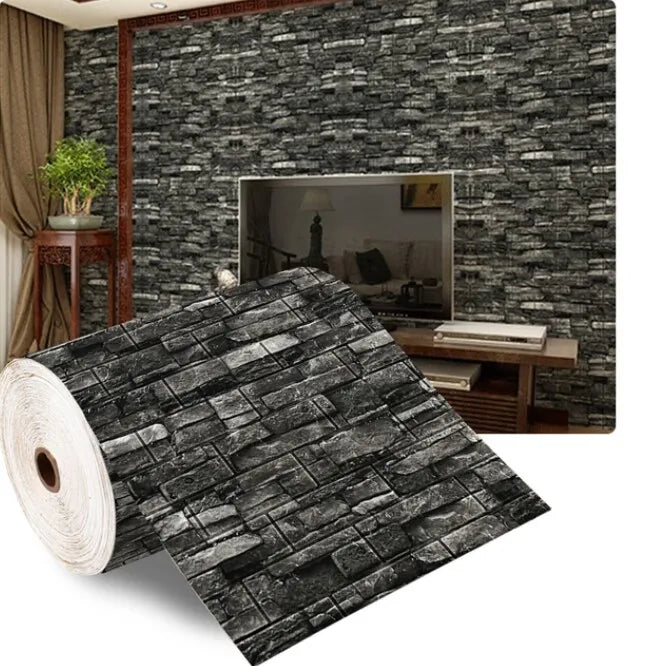 70cmx2m 3D Soft Foam Brick Wallpaper Sticker Roll DIY Self Adhesive Living Room Home Kitchen Bathroom Decorative Wall Paper