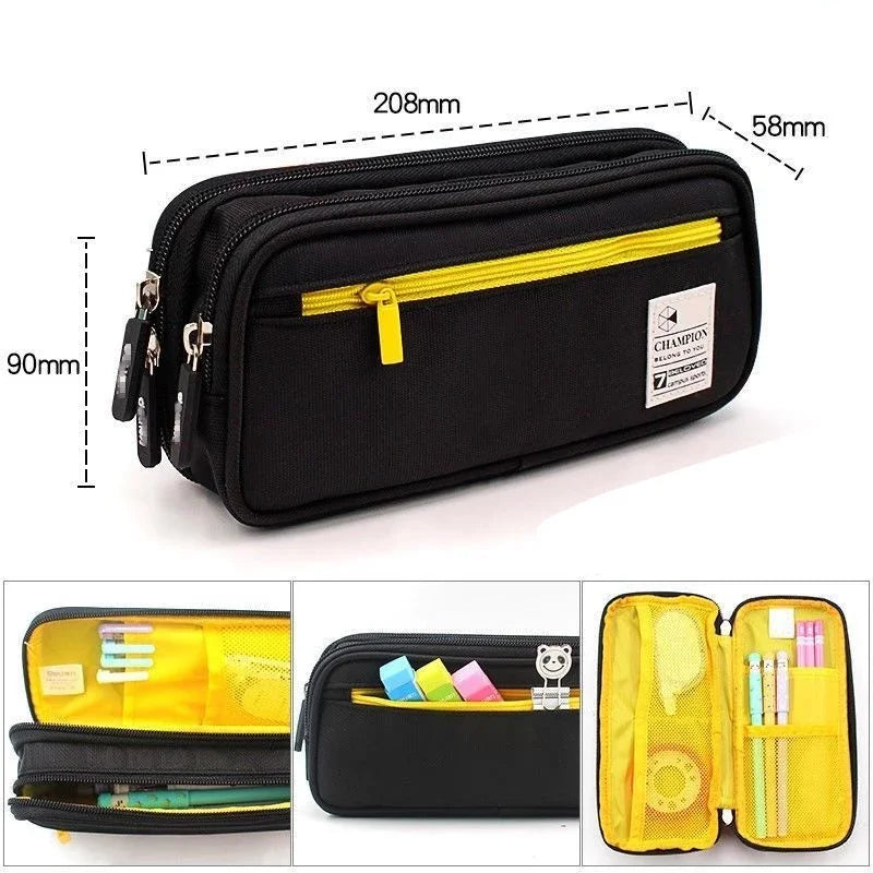 1 Pcs Black Large Capacity Pencil Case Stationery Cute Boy Girl Gift Storage Student School Office Supplies