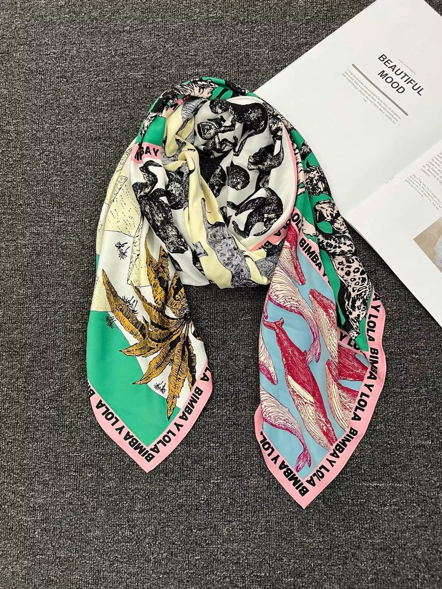 Foreign trade original order, Spanish fashion brand, new product, embroidered and printed multi style large square scarf