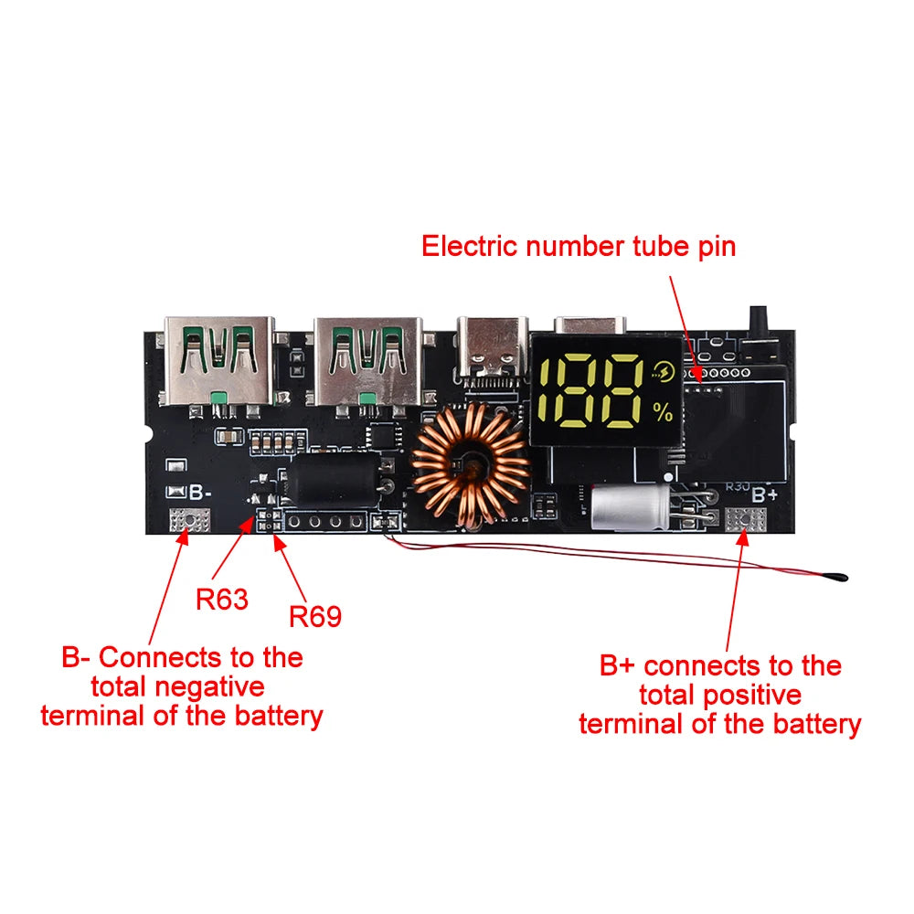 PD QC3.0 3S 4S 5S 65W 100W Power Bank Double TypeC Two Way Fast Charge Mobile Power Module 18650 Charging Temperature Protection