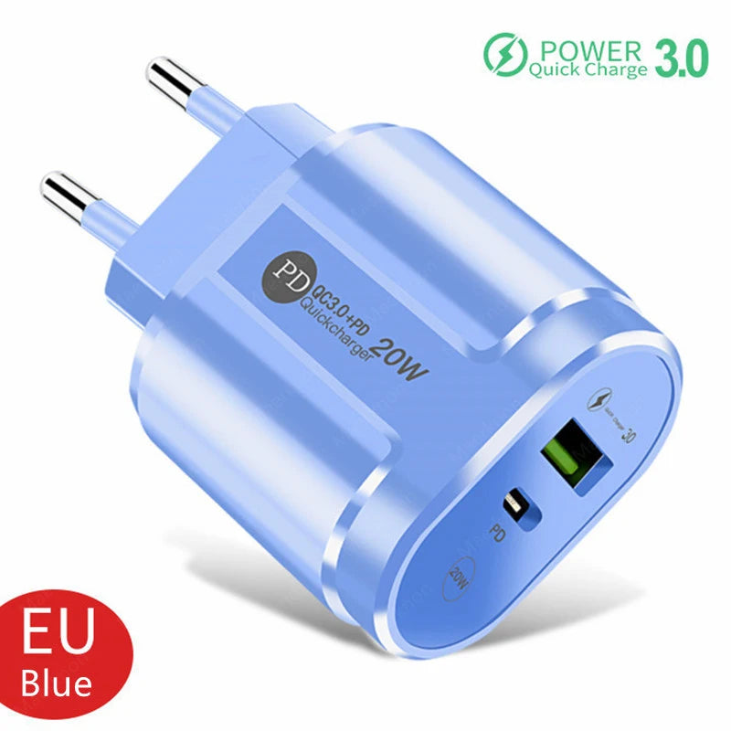 USB Charger Quick Charge QC4.0 3.0 For iPhone Xiaomi Oneplus 40W EU/US/UK Plug Fast Phone Adapter Portable Type C Wall Charger