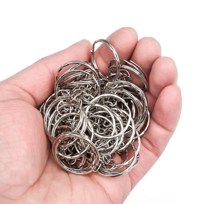 50/100pcs Stainless Steel Hole Flat Key Ring DIY Bag Pendant Buckles Making Polished Keychains Line Split Rings Jewelry Findings