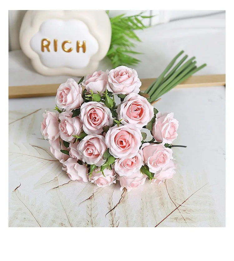 18 individual roses in hand, finished flower bouquet, living room decoration, artificial flower, artificial