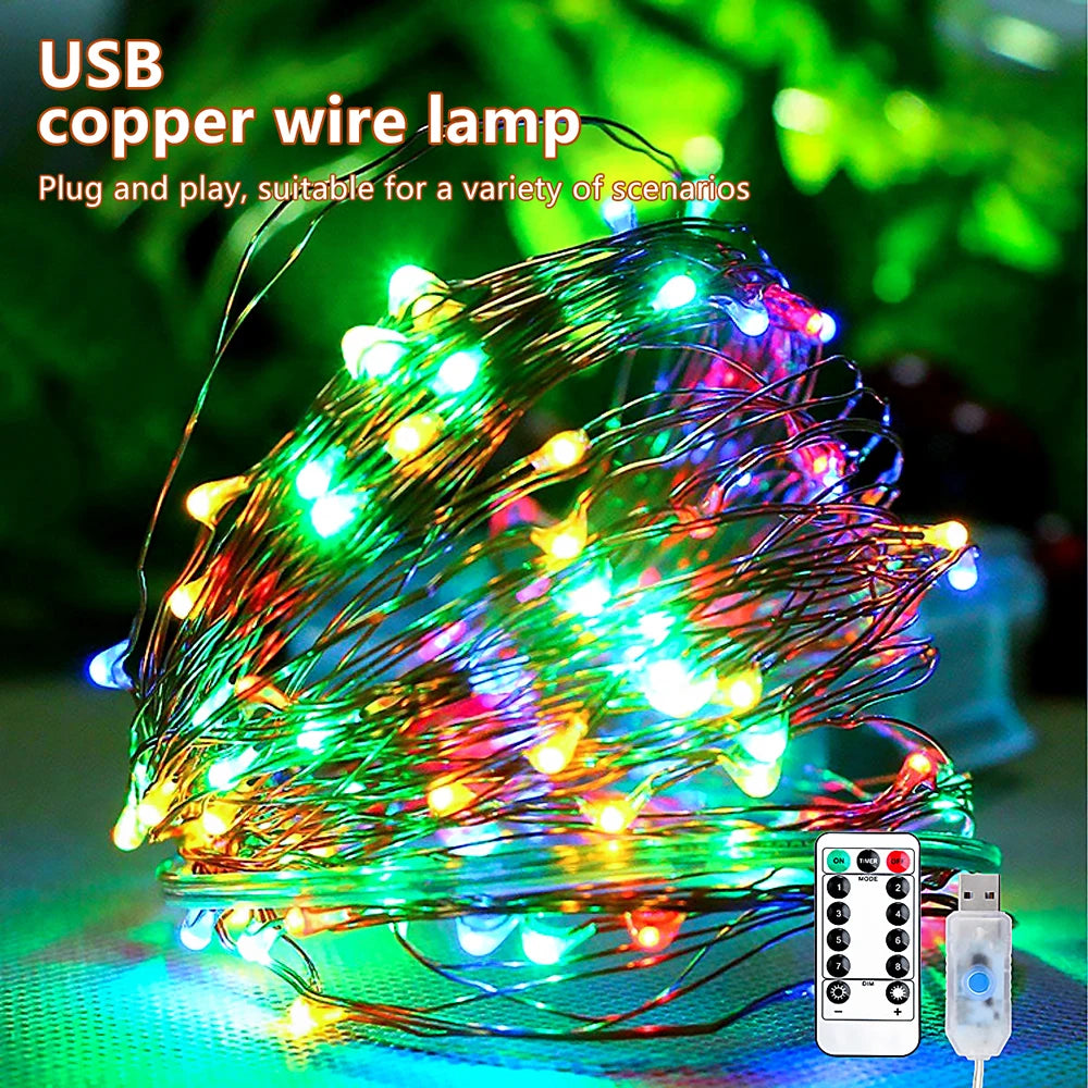 5M/10M/20M USB LED String Lights Copper Silver Wire Garland Light Waterproof Fairy Lights For Christmas Wedding Party Decorative