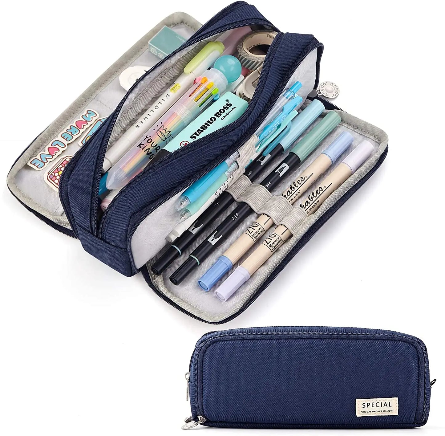 Large Capacity Pencil Case 3 Compartment Canvas for Students Box Office Student Pen Bag Stationery Back to School Supplies