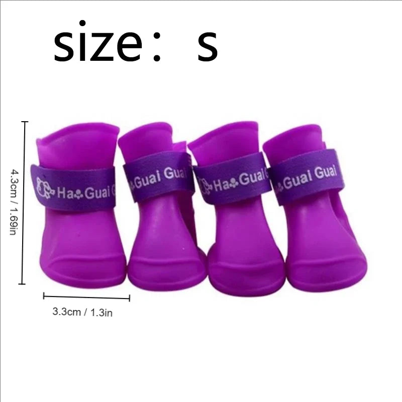 Green and Purple 4pcs/Set Small Pet Dog Rain Shoes Anti Slip Waterproof Puppy Cat Shoe Rubber Boots for Outdoor Footwear Socks