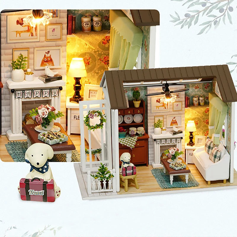 DIY Miniature Doll House Building Assembly House Toy Bedroom Decorations With Furniture Wooden Craft Toy Birthday Gift Dollhouse