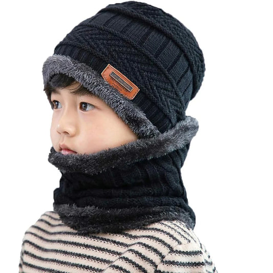 5-14 Years Kids Warm Knitted Hat Scarf Set Children Autumn Winter Hat Soft Knitted Cap Bonnet Infant Kids Hat For Boys Girls