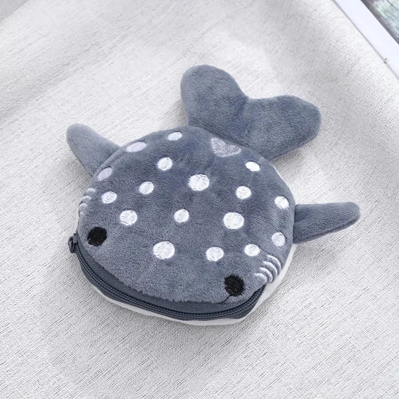 Cartoon Cute Whale Shark Coin Purse Kawaii Wallet Portable Plush Coin Bag Key Earphone Coin Storage Pouch Zipper Bag Kids Gift