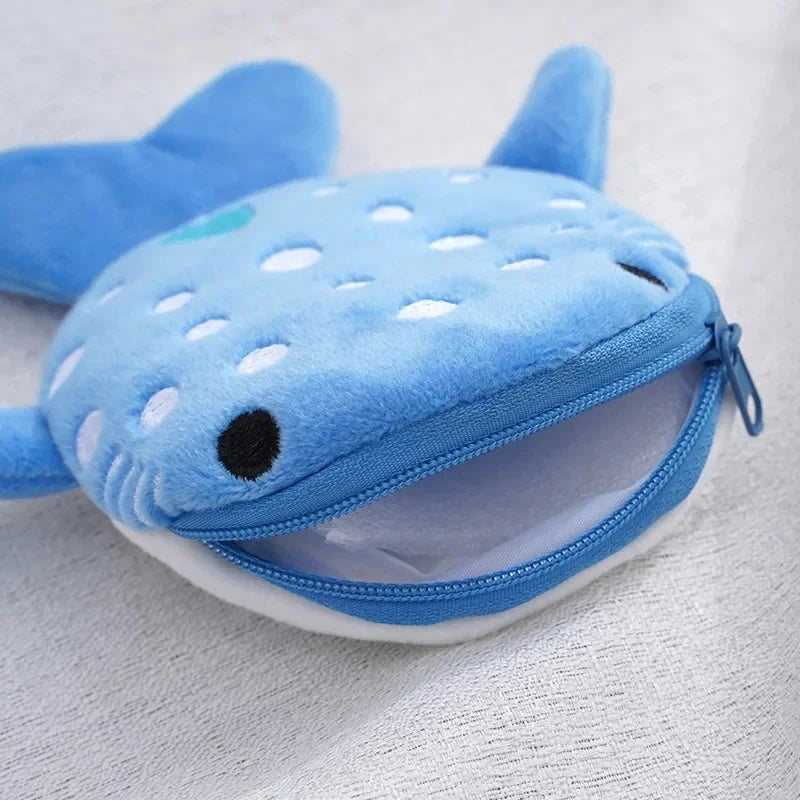 Cartoon Cute Whale Shark Coin Purse Kawaii Wallet Portable Plush Coin Bag Key Earphone Coin Storage Pouch Zipper Bag Kids Gift