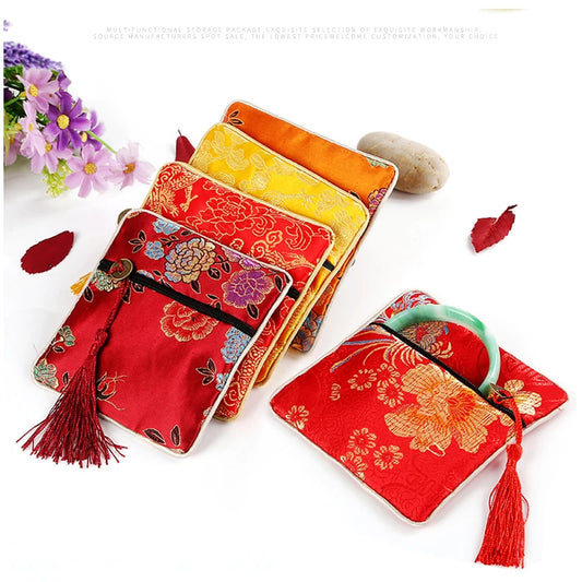 Zipper Tassel Jewelry Storage Bag Jewelry Bag Embroidered Small Cloth Bag Brocade Box Buddha Bead Bag Bracelet Lucky Bag