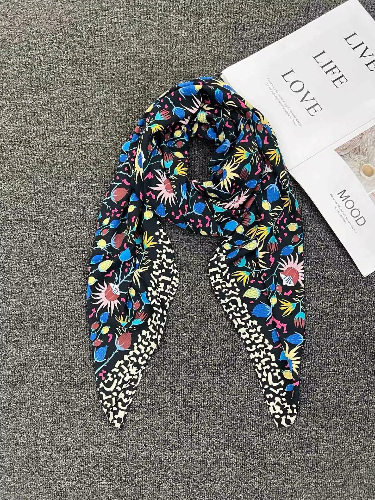 Foreign trade original order, Spanish fashion brand, new product, embroidered and printed multi style large square scarf