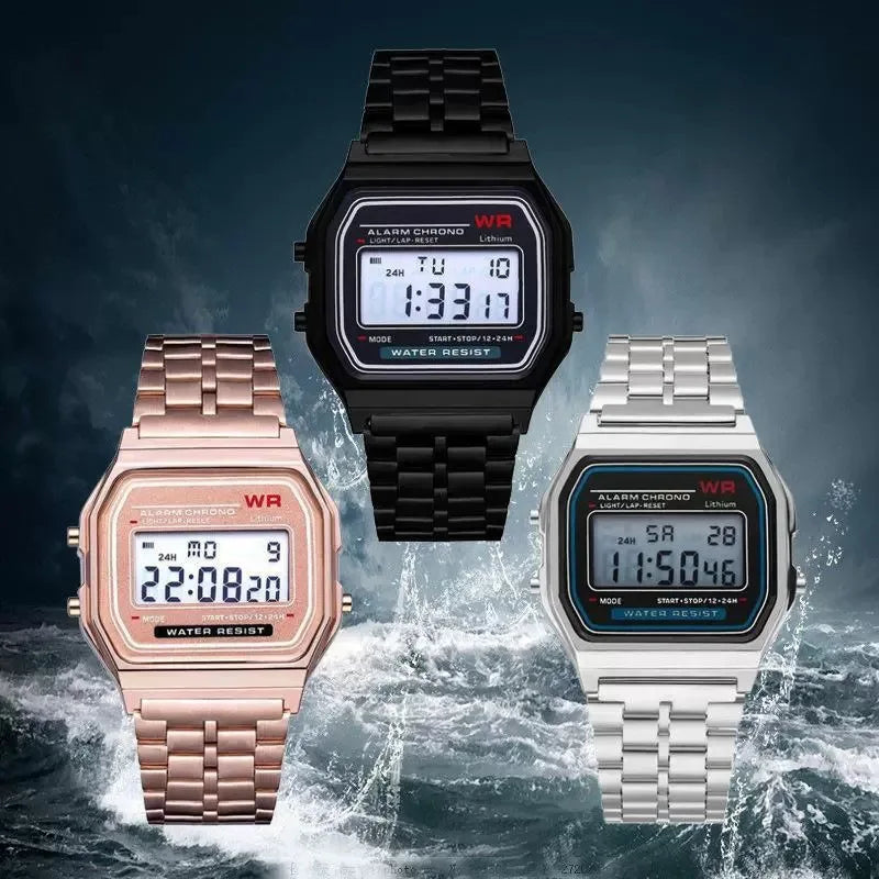 Steel Strap Watches Women Watch Men Business Clock Multifunction LED Digtal Sports Wrist Watch Electronic Clock Electron wi