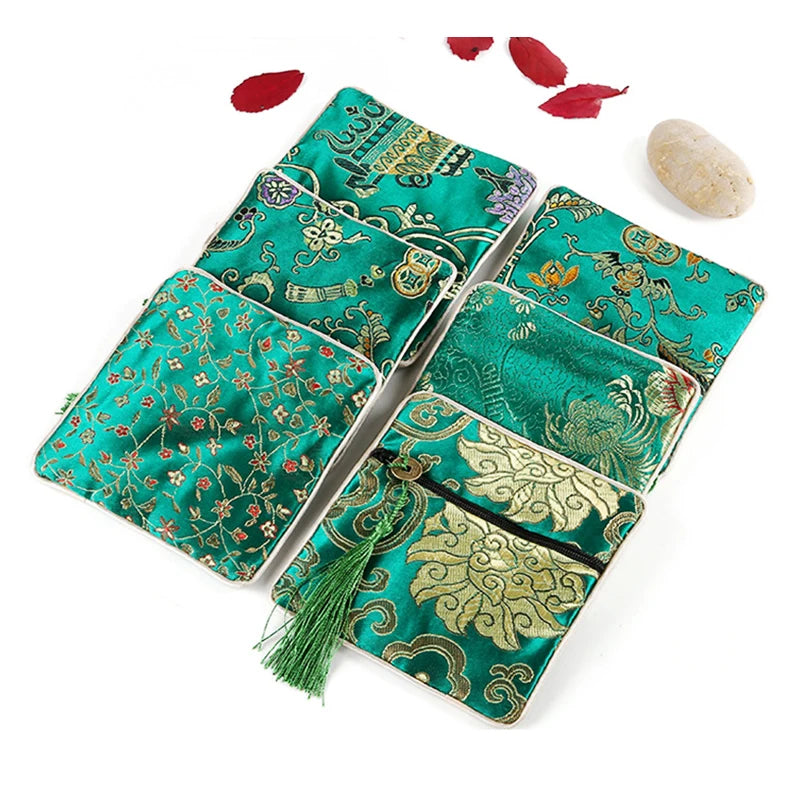 Zipper Tassel Jewelry Storage Bag Jewelry Bag Embroidered Small Cloth Bag Brocade Box Buddha Bead Bag Bracelet Lucky Bag