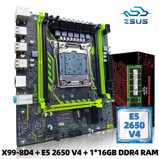 ZSUS X99-8D4 Motherboard Set Kit With LGA2011-3 Xeon E5 2650 V4 CPU DDR4 16GB (1*16GB) 2133MHZ RAM Memory NVME M.2 SATA