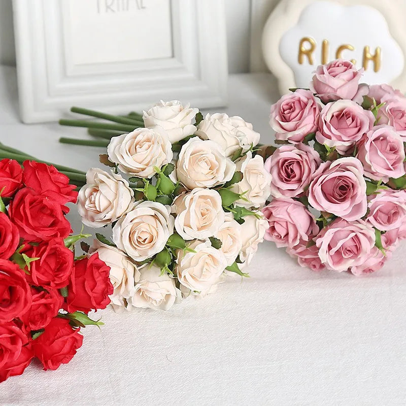 18 individual roses in hand, finished flower bouquet, living room decoration, artificial flower, artificial