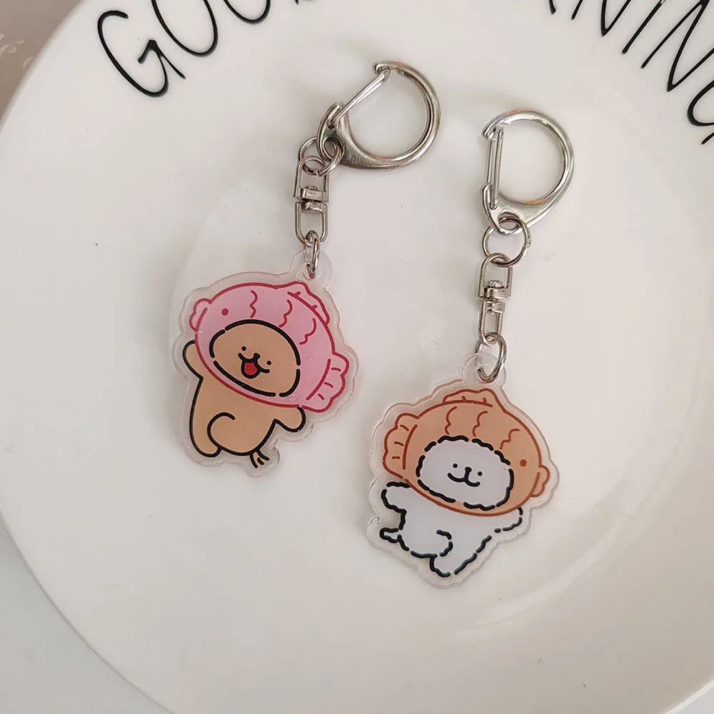 2pc Cute Acrylic Cartoon Dog Keychain Key Chain Car KeyRing Bag Pendant Art Course Souvenir Women Child Lover Party Favors Gift