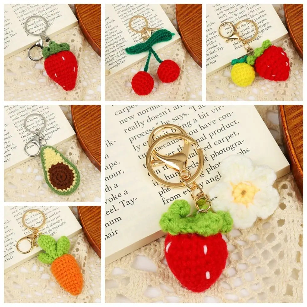 New Knitted Fruit Keychain Simulation Strawberry Cherry Pear Peach Key Ring Women Girl Car Bag Key Pendant Jewelry Key Holder