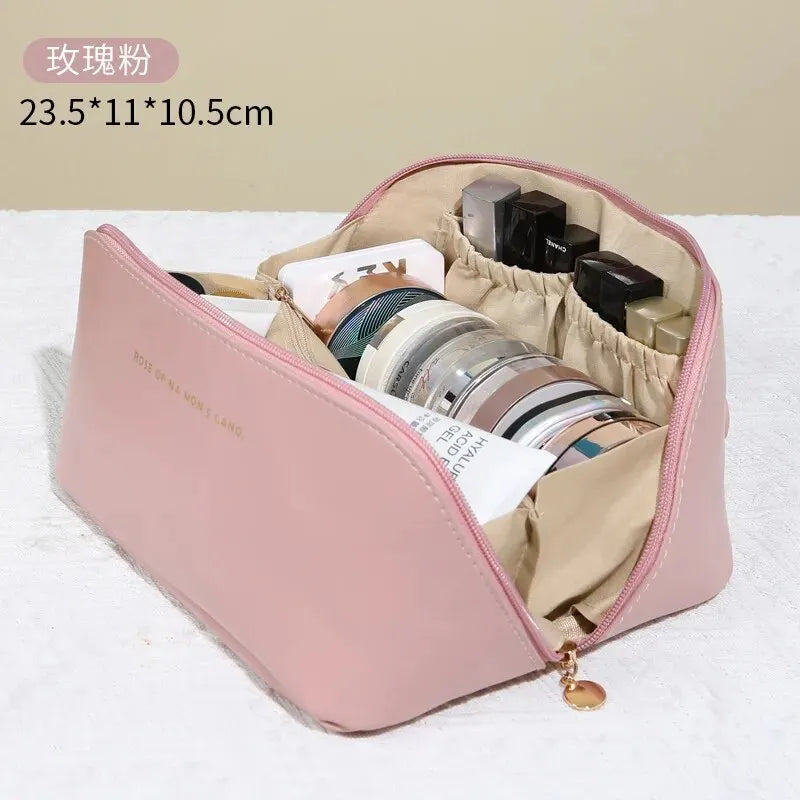 Large Capacity Pillow Storage Bag, PU Leather Waterproof, Portable Makeup Bag, Travel and Business Travel, Portable Toiletries B