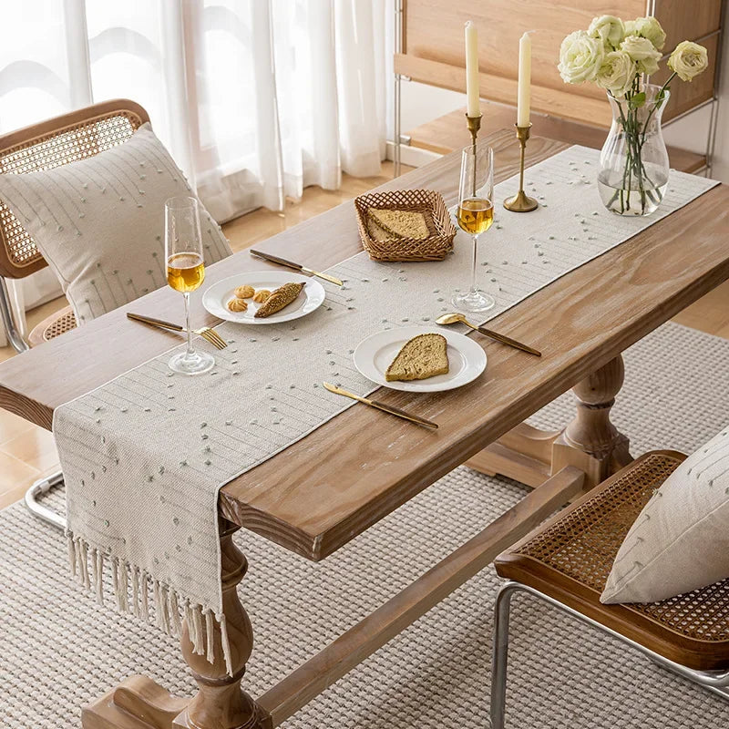 Boho Table Runner Natural Cotton Woven Runner with Tassels for Home Dining Table Décor, for Modern Farmhouse Decor