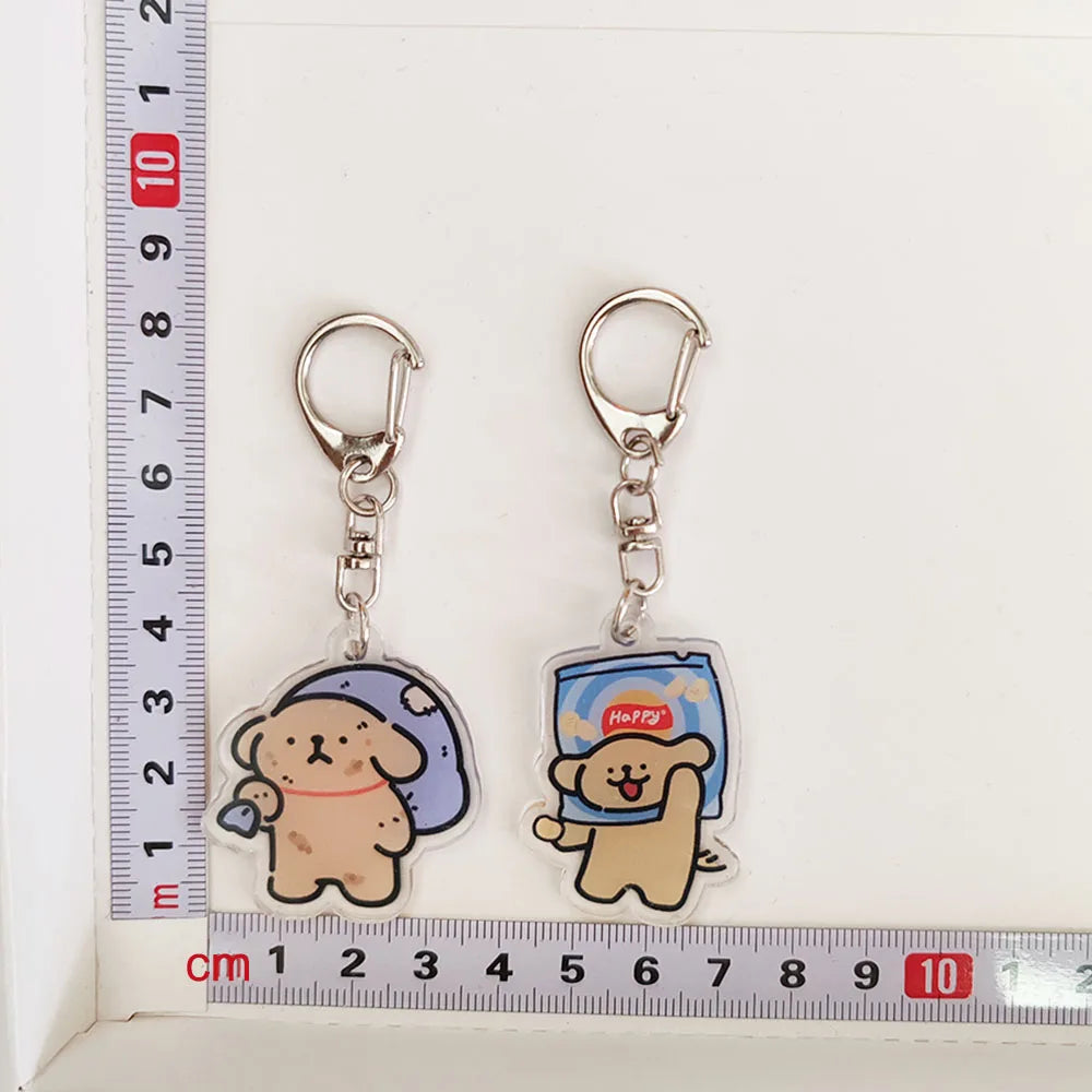 2pc Cute Acrylic Cartoon Dog Keychain Key Chain Car KeyRing Bag Pendant Art Course Souvenir Women Child Lover Party Favors Gift