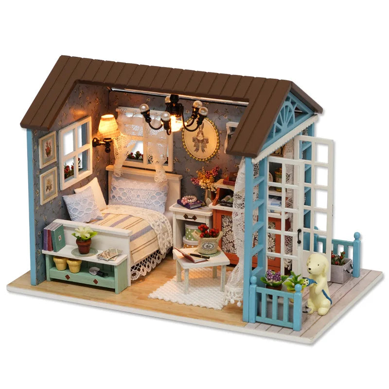 DIY Miniature Doll House Building Assembly House Toy Bedroom Decorations With Furniture Wooden Craft Toy Birthday Gift Dollhouse