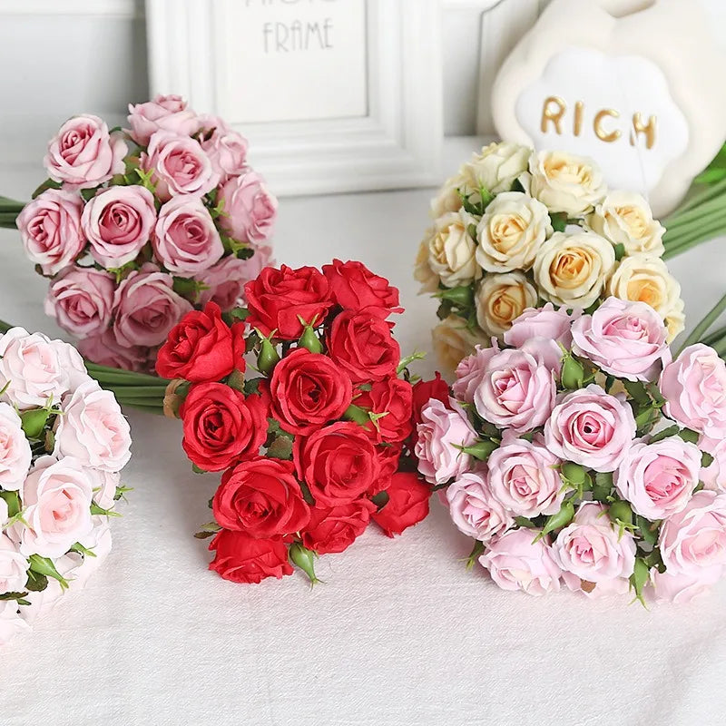 18 individual roses in hand, finished flower bouquet, living room decoration, artificial flower, artificial