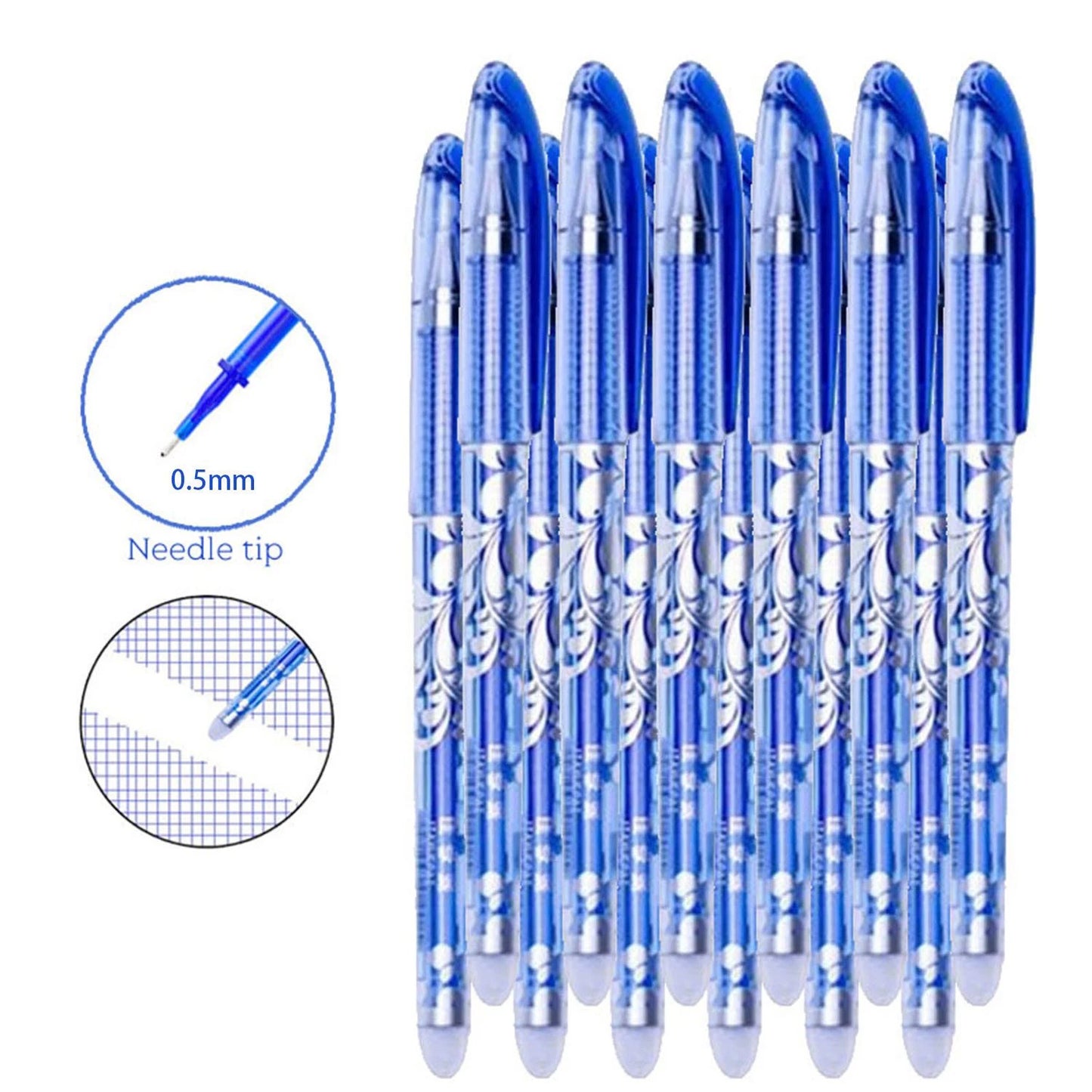 13pcs/set Erasable Gel Pen Set, 0.5mm Nib with Blue-Black Ink, Refillable Gel Pens, Ideal for School and Office Supplies