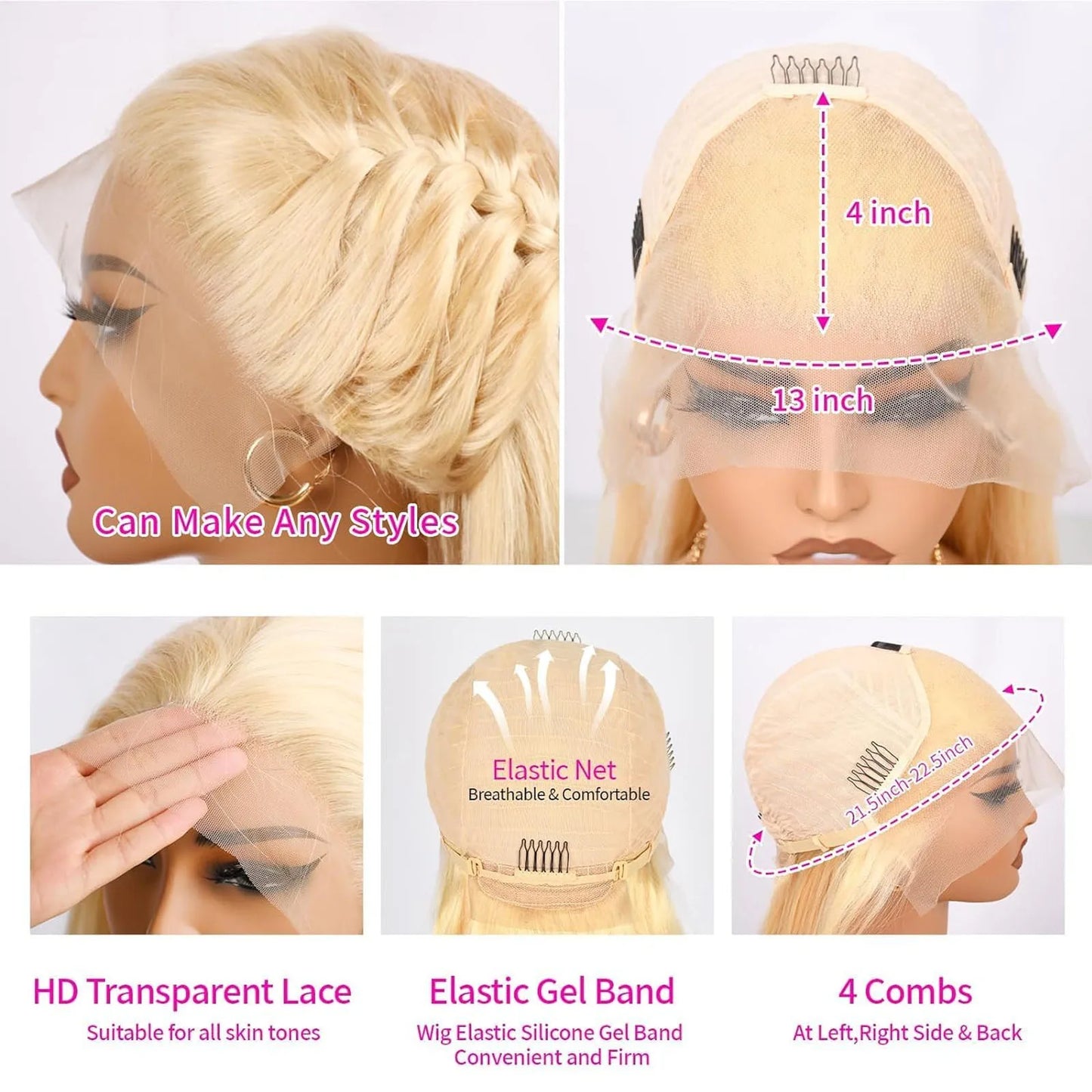 HD Transparent 613 Blonde Straight 13x5 13x6 Lace Front Human Hair Wigs For Women Colored Lace Frontal Wig PrePlucked Brazilian