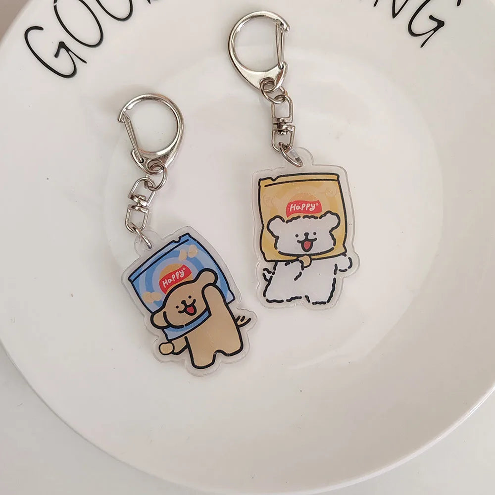 2pc Cute Acrylic Cartoon Dog Keychain Key Chain Car KeyRing Bag Pendant Art Course Souvenir Women Child Lover Party Favors Gift