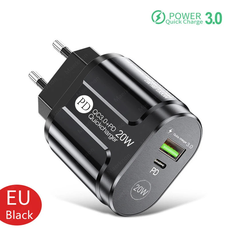 USB Charger Quick Charge QC4.0 3.0 For iPhone Xiaomi Oneplus 40W EU/US/UK Plug Fast Phone Adapter Portable Type C Wall Charger