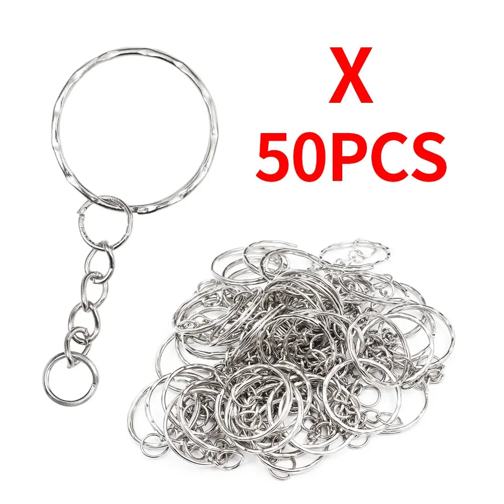 50/100pcs Stainless Steel Hole Flat Key Ring DIY Bag Pendant Buckles Making Polished Keychains Line Split Rings Jewelry Findings