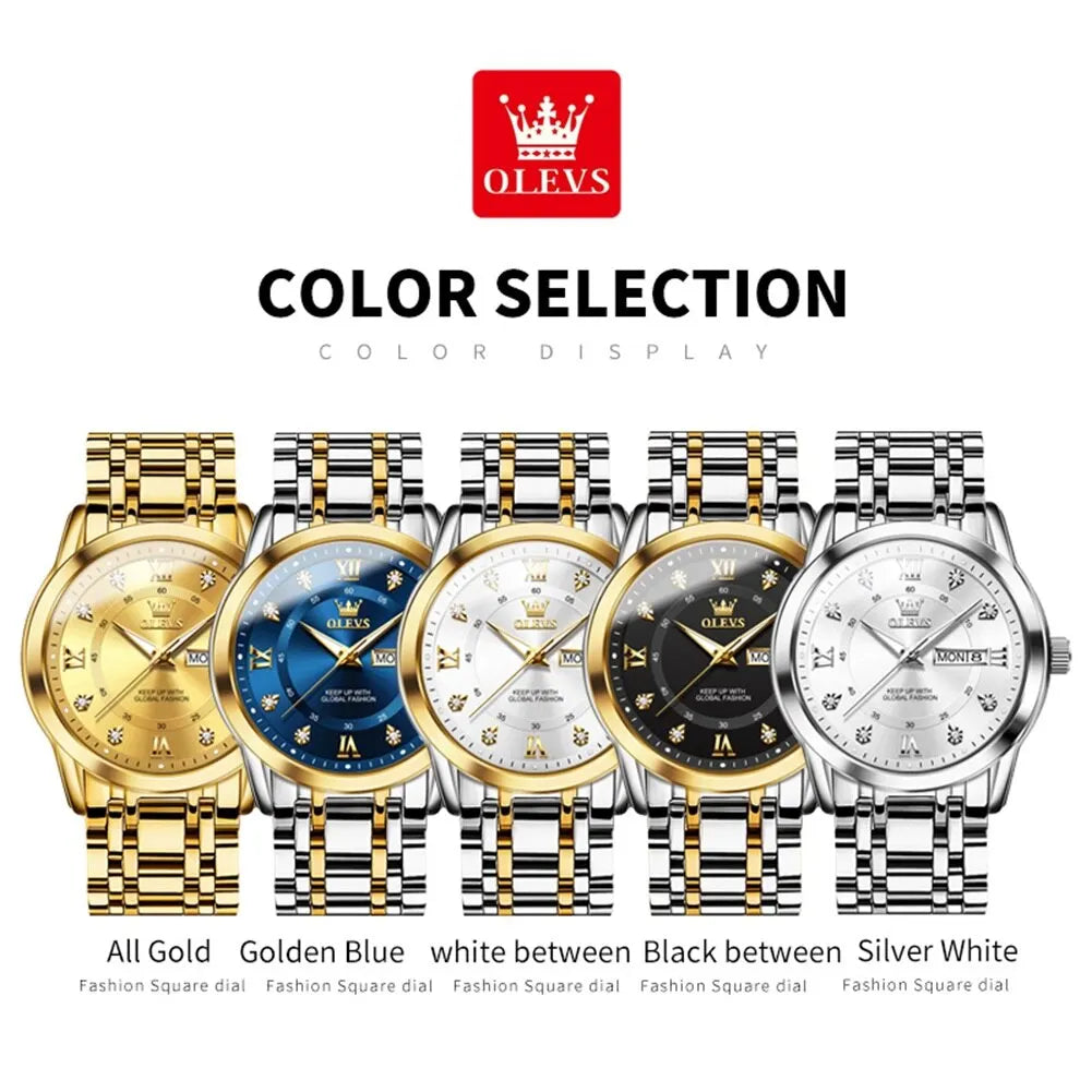 OLEVS Quartz Watch for Men Luxury Diamonds Gold Watch Waterproof Luminous Stainless Steel Business Men's Quartz Watch Mens Watch