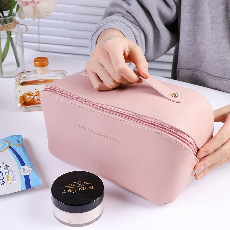 1pc Portable Travel Cosmetic Bag Large Capacity Pu Leather Cosmetic Bag Women Bathroom Wash Bag Multifunctional