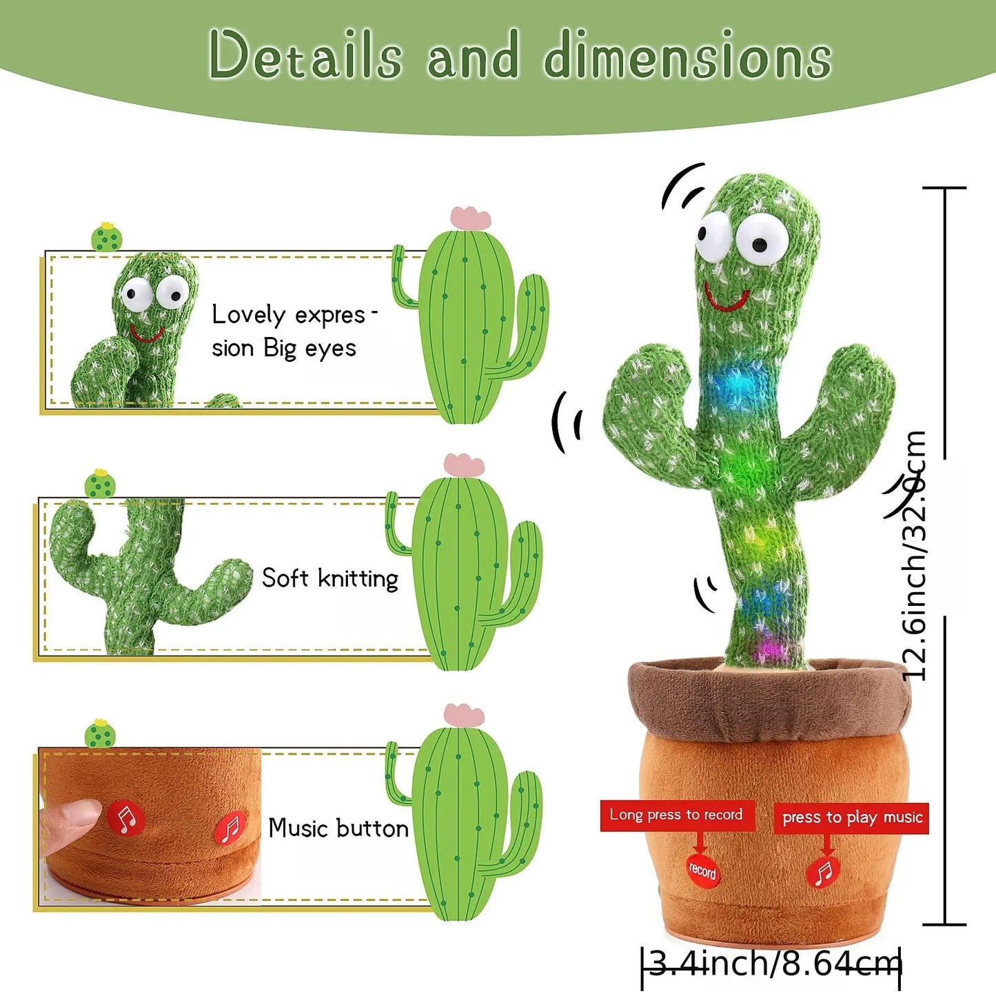 Birthday Present Dancing Cactus Electron Plush Toy Soft Plush Doll Babies Cactus That Can Sing And Dance Voice Interactive Bled