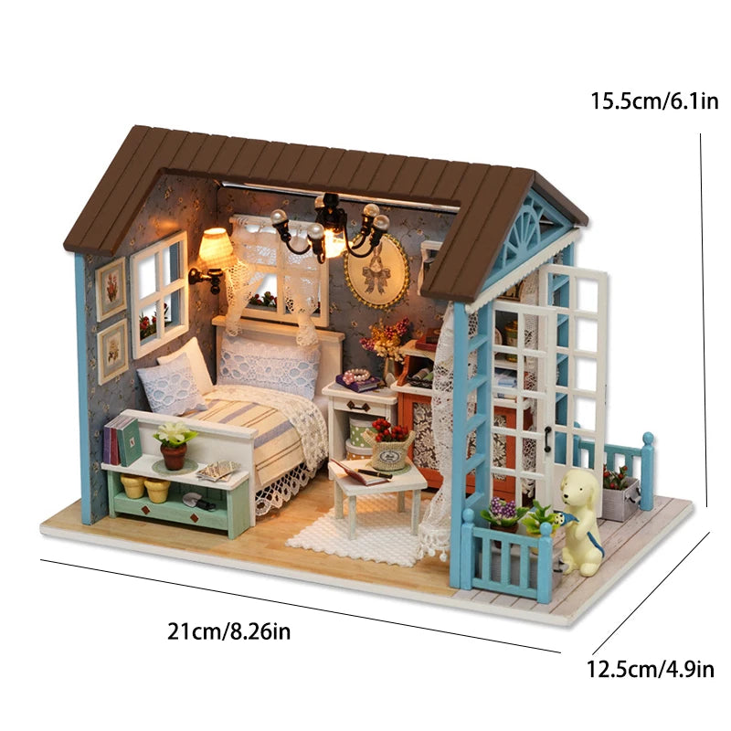 DIY Miniature Doll House Building Assembly House Toy Bedroom Decorations With Furniture Wooden Craft Toy Birthday Gift Dollhouse